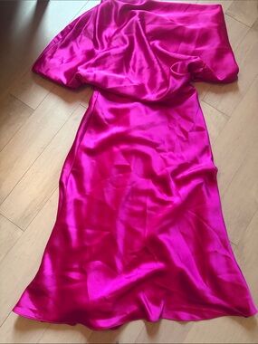 Amsale Fuchsia Satin Bridal Party Dress